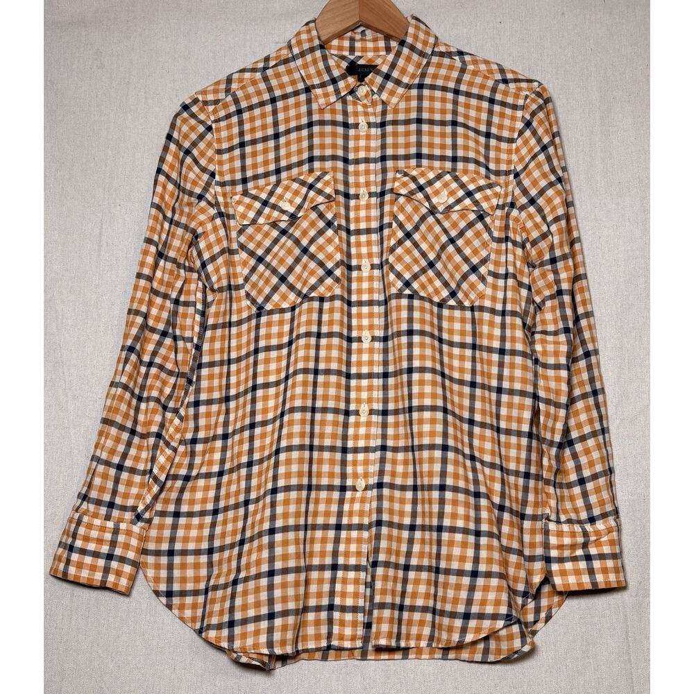 J.‎ Crew Womens Top Size 6 Boyfriend Shirt Topaz Plaid Button Down Mustard G9912